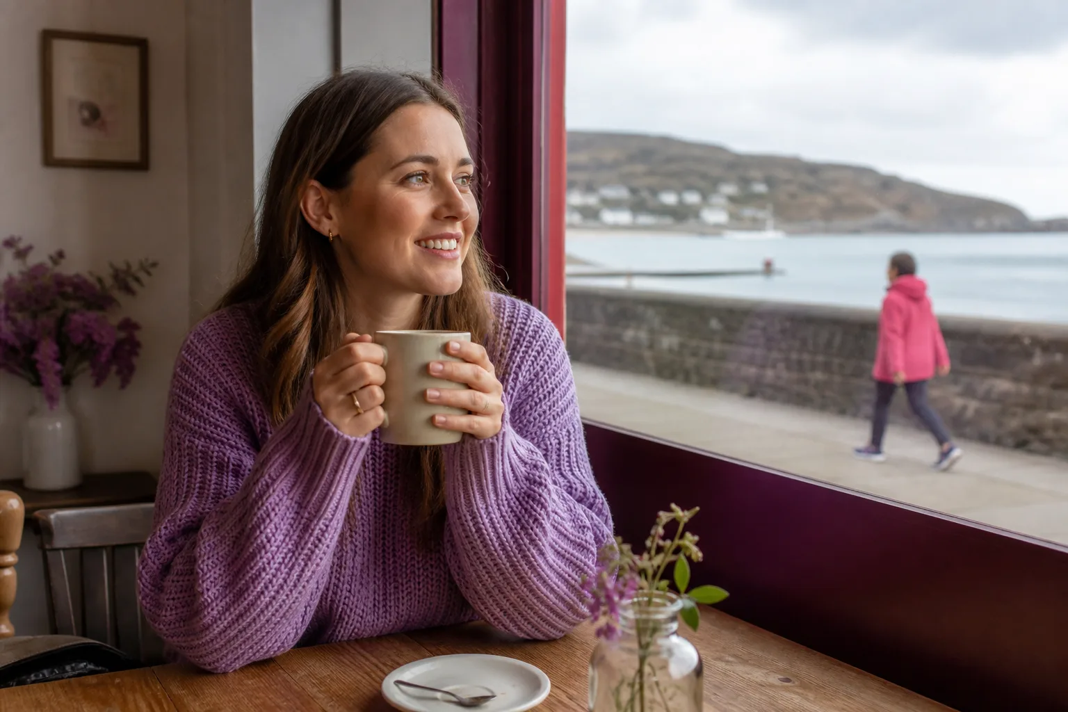 A woman choosing photographs for her Isle of Man dating profile