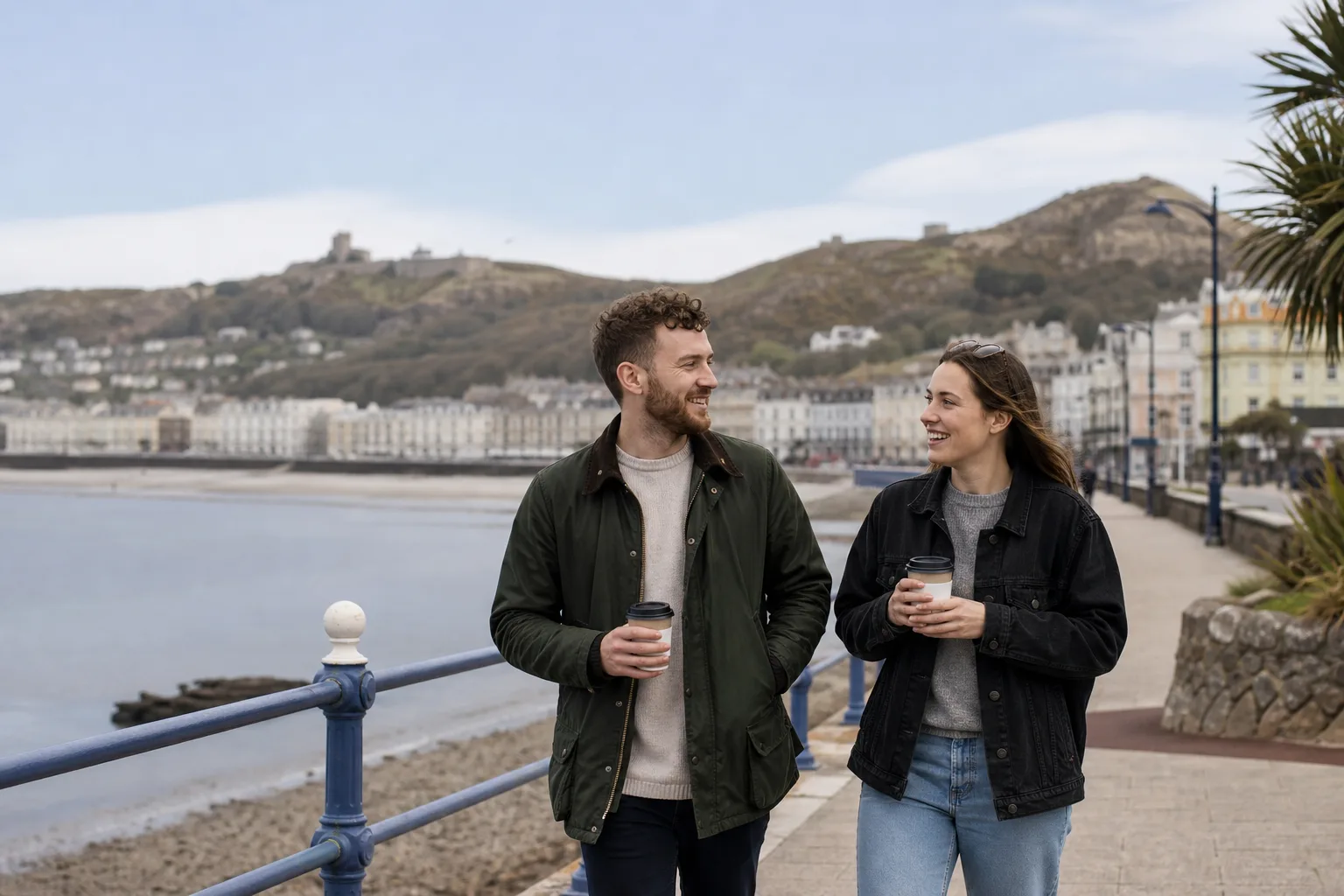 Couple walking beside the sea on Douglas Promenade