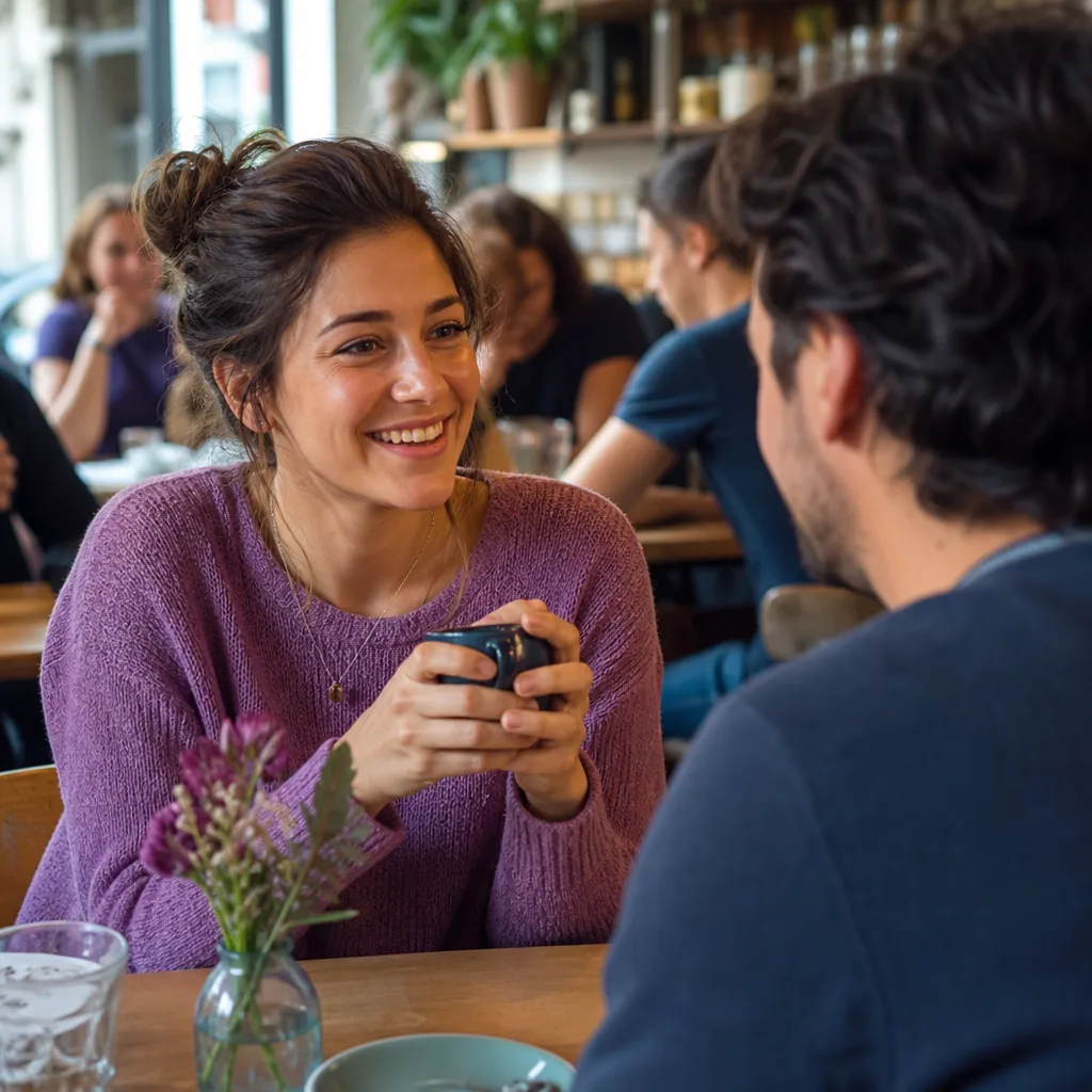 Two people talking at a public café near the Villa Marina in Douglas